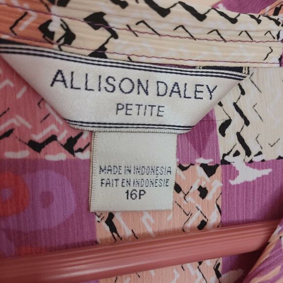 Allison Daley Size 16P Petite Button Up Purple Square Quarter Sleeve Retro - Picture 3 of 10